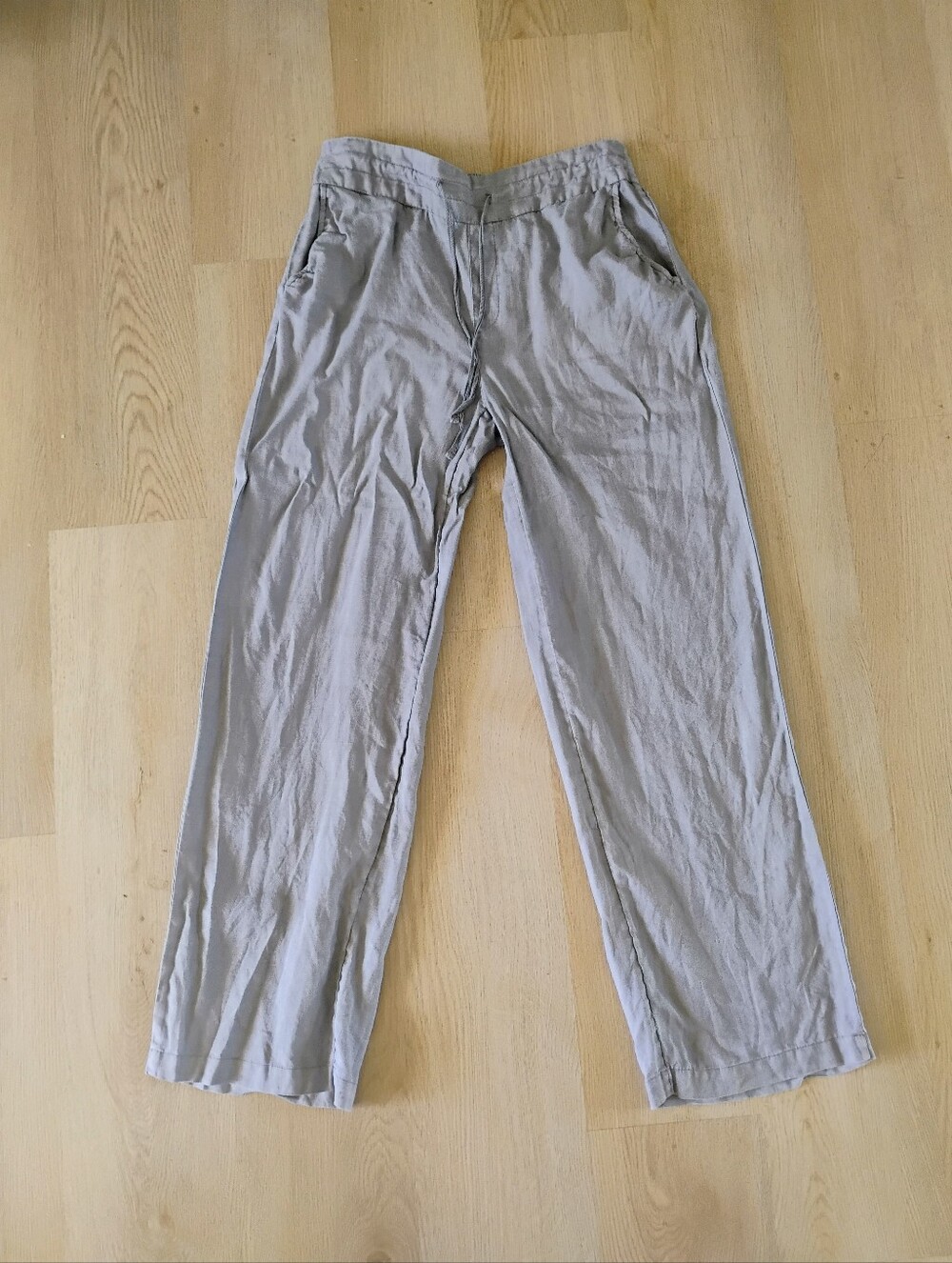 100% Linen Light Gray Casual Pants - Classic Straight Fit